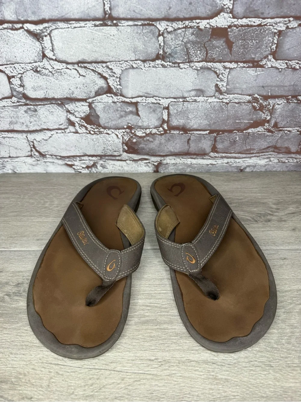Olukai Ohana Brown Synthetic Beach Flip Flops Sandals Men Sz 12M US/46EU